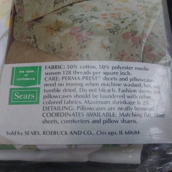 New Vintage Sears Standard Pillowcases Hampton Flowers Perm Prest Muslin Sealed - Picture 4 of 6